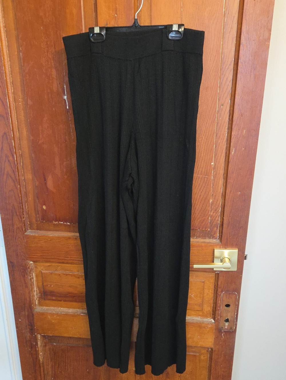 ba&sh Black Ribbed Wide-Leg Pants